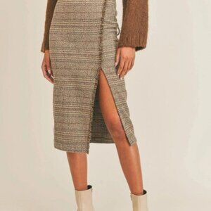 Women's Plaid Midi Skirt | Sage The Label | Brown Multi